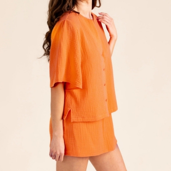 S'edge Rowan Top Shirt & Leslie Skorts 2 Piece Women's Orange Button Front set L - Picture 4 of 14